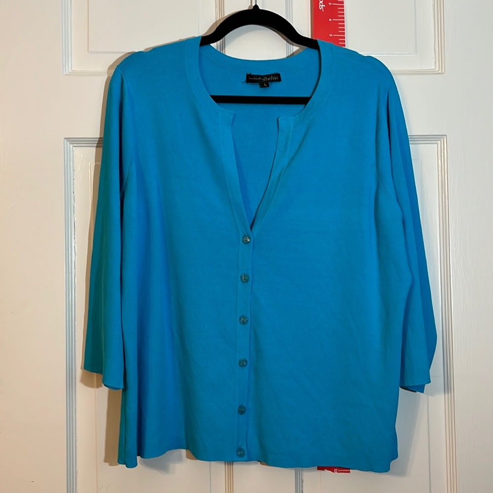 Pierri Cardigan- more aqua than Blue. 3/4 Sleeve EUC